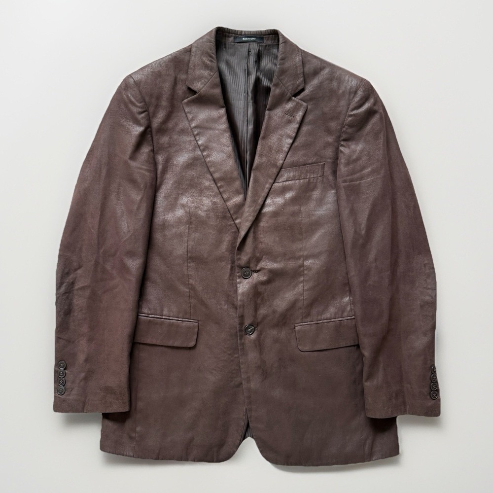 APT 9 Brown Faux Leather Blazer Size 40R Jacket Classic Y2K Grunge Dark Academia